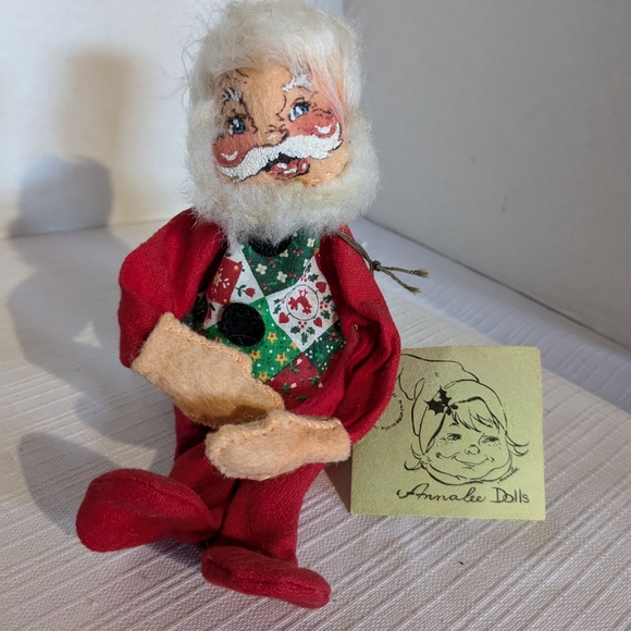 AnnaLee Santa Clause poseable doll VTG 1963 wearing a quilt pattern vest - Picture 2 of 10